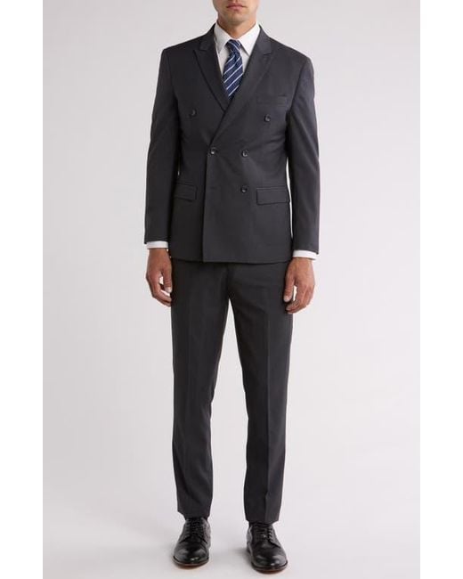 Gino Vitale Black Slim Fit Solid Double Breasted Suit for men