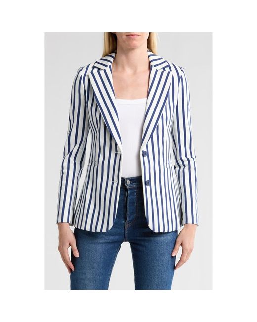 Alice + Olivia Blue Breann Stripe Notch Lapel Blazer