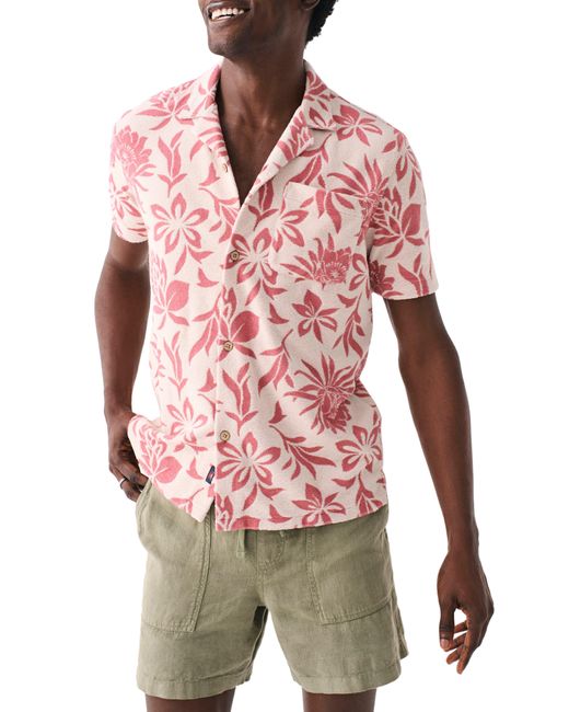 Faherty Brand Red Cabana Floral Short Sleeve Terry Cloth Button-up Shirt for men