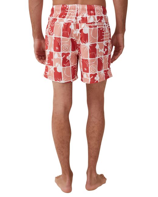 Cotton On Red Stretch Swim Trunks for men