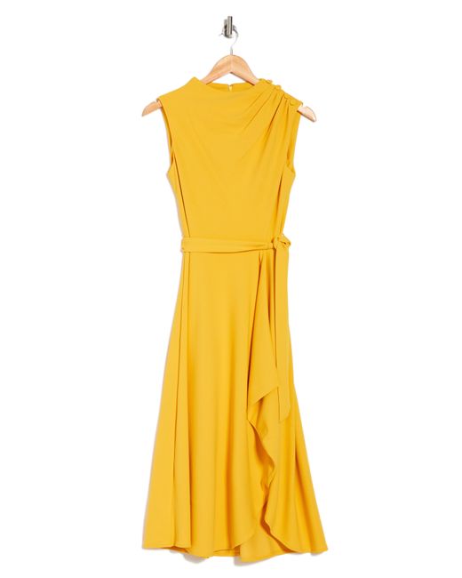 DKNY Yellow Sleeveless Tie Belt A-line Midi Dress