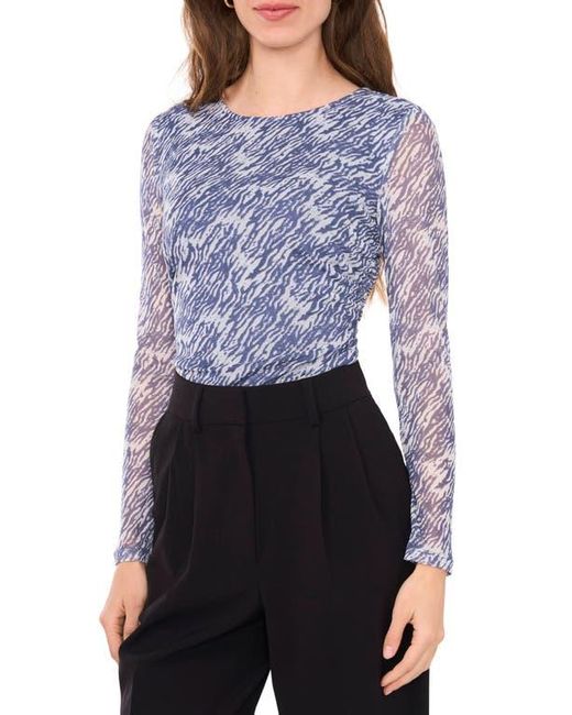 Halogen® Blue Ruched Mesh Top