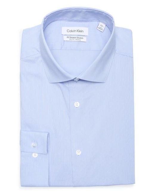 Calvin Klein Blue Slim Fit All-Season Stretch Cotton Dress Shirt for men