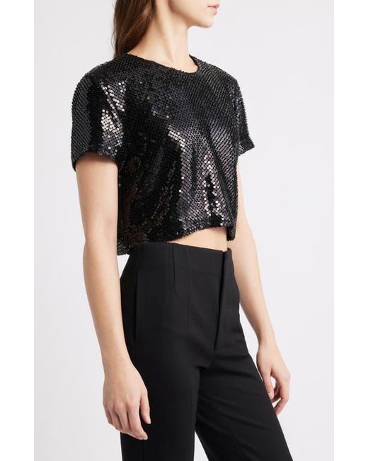 FRAME Black Sequin Crop Top