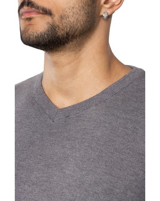 Xray Jeans Gray V-Neck Ribbed Knit Sweater for men