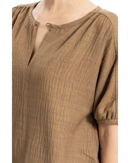 Max Studio Brown Short Sleeve Split Neck Blouse