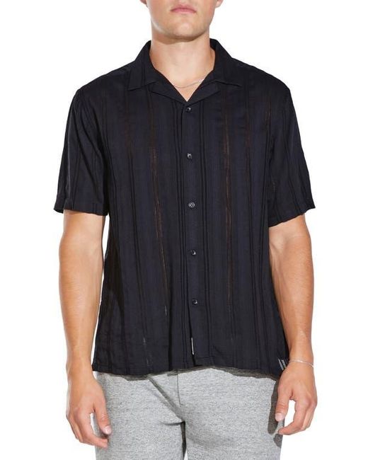 Civil Society Black Relaxed Fit Striped Seersucker Cotton Resort Shirt for men