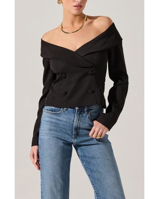 Astr Black Off The Shoulder Suit Top