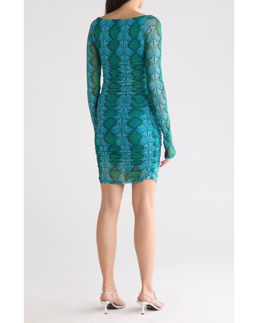 AFRM Blue Leona Ruched Long Sleeve Knit Dress