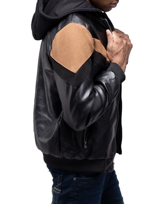 Xray Jeans Black Hooded Faux Leather Moto Jacket for men