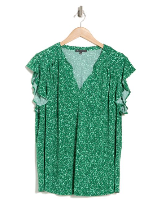 Adrianna Papell Green Print Flutter Sleeve Top