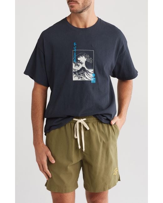 BDG Blue Black Hokusai Cotton Graphic T-shirt for men