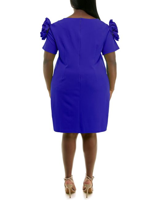 Nina Leonard Purple Rosette Shift Dress