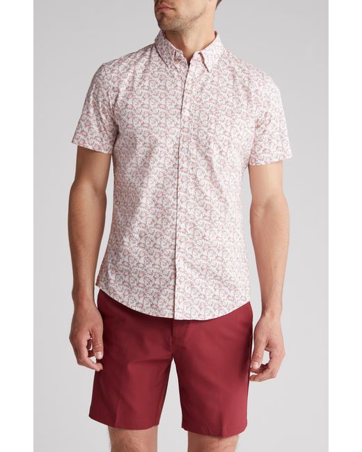 14th & Union Red Crab Print Stretch Poplin Short Sleeve Button-down Shirt for men