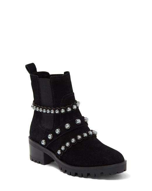 Karl Lagerfeld Suede Pia Studded Lug Sole Chelsea Boot In Black At