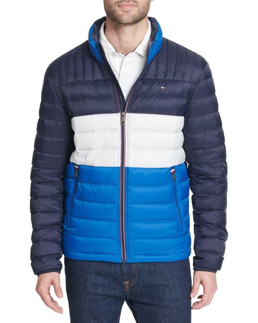 Tommy Hilfiger Real Down Packable Puffer Jacket In Royal Blue Combo At