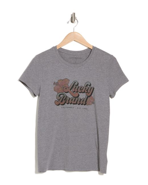 Lucky Brand Gray Hibiscus Logo Graphic T-shirt