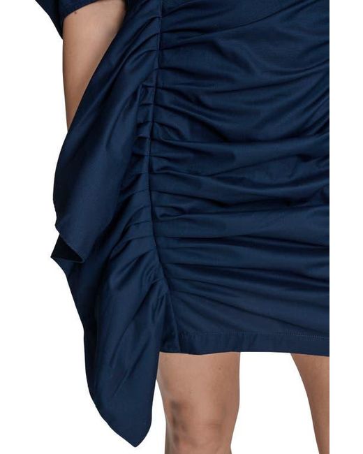 BCBGMAXAZRIA Blue Puff Sleeve Side Ruched Dress