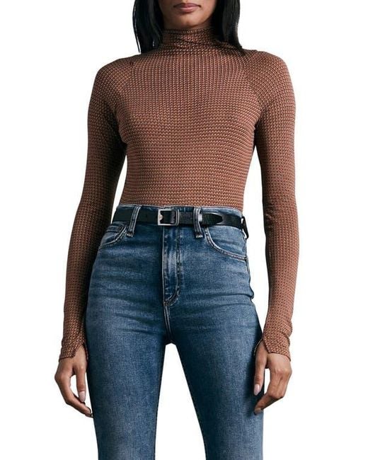 Rag & Bone Blue Shaw Geo Print Paneled Funnel Neck Top
