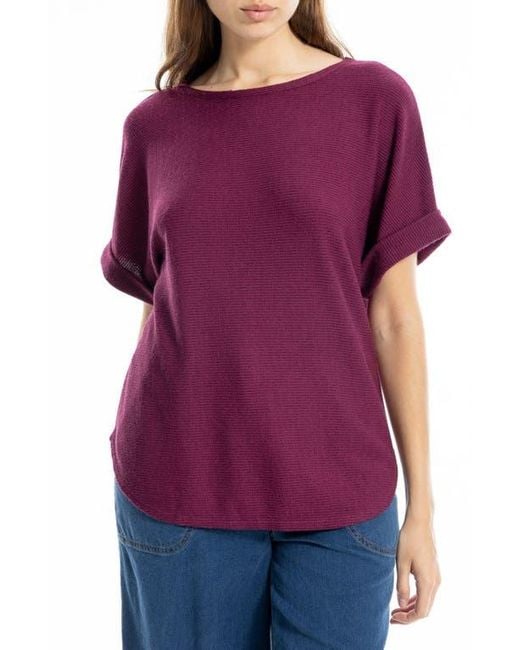 Max Studio Purple Short Sleeve Ribbed T-Shirt
