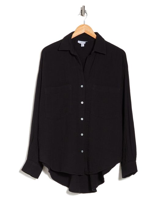 TOPSHOP Black Cotton Gauze Button-up Shirt