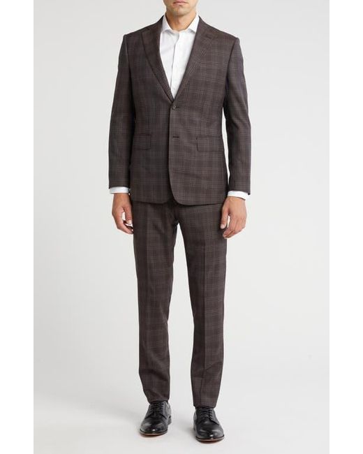 English Laundry Gray Plaid Trim Fit Notch Lapel Wool Blend Two-Piece Suit for men