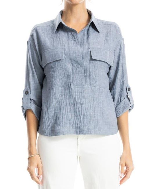 Max Studio Blue Collared Textured Shirt