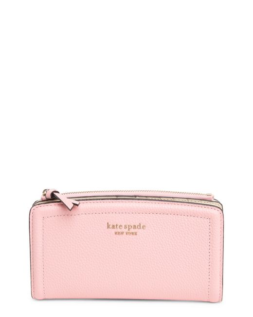 Kate Spade Pink Knott Pebble Leather Slim Zip Wallet