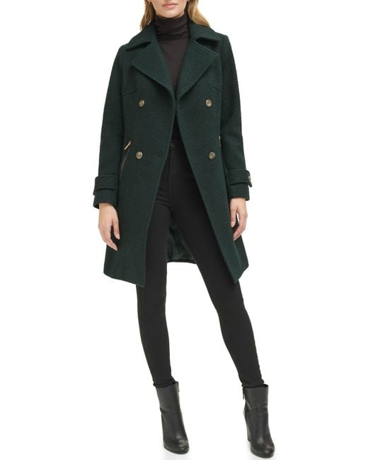 Guess Black Double Breasted Wool Blend Coat