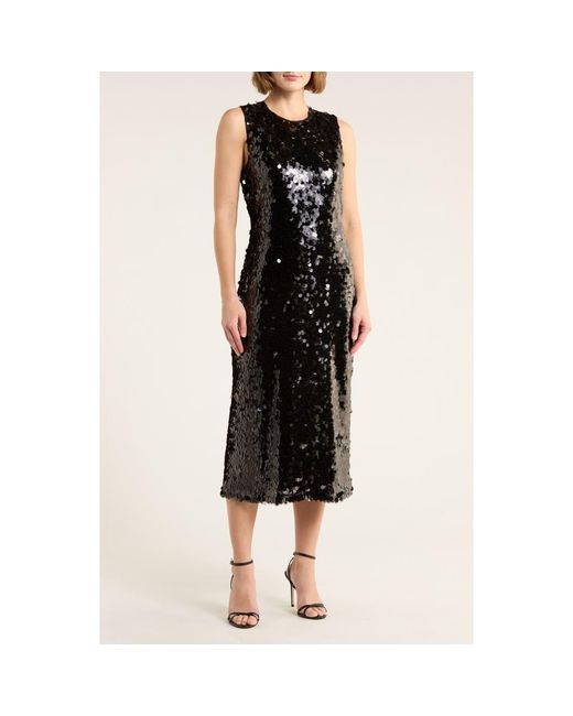 Wayf Black Sleeveless Sequin Midi Dress