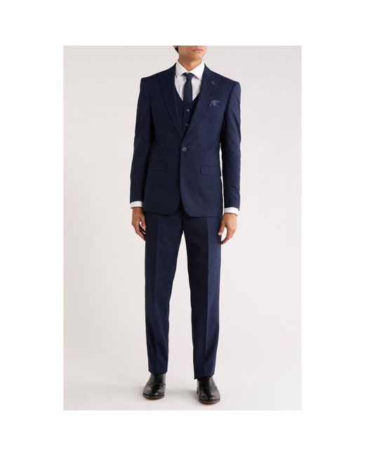 ZEGARIE Blue Tattersall Mélange 3-Piece Suit for men