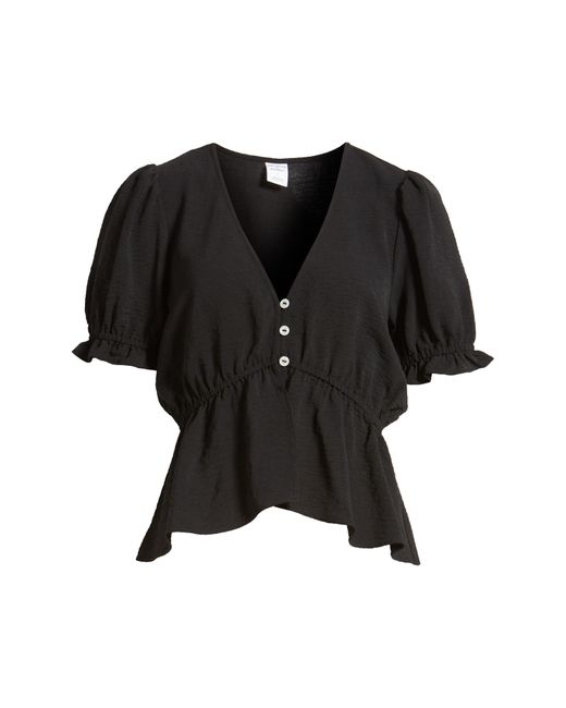 Melrose and Market Black Button Detail Puff Sleeve Top