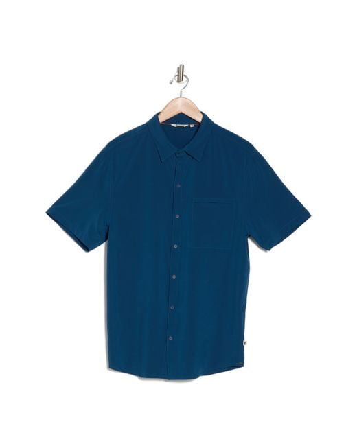COTOPAXI Blue Cambio Solid Stretch Short Sleeve Button-up Shirt for men