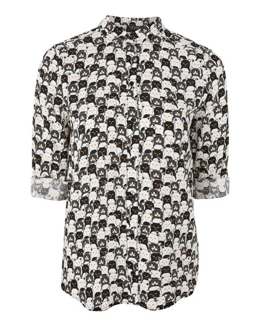 TOPSHOP Cat Shirt in Black | Lyst