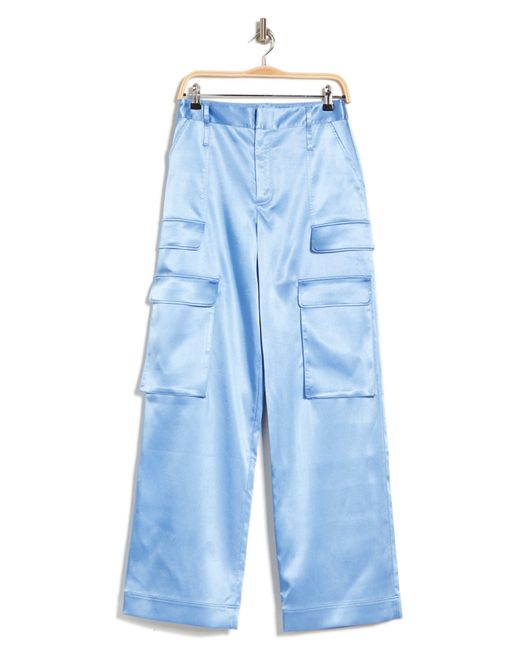 FRAME Blue Relaxed Fit Straight Leg Satin Cargo Pants