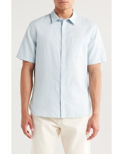 Vince Blue Classic Fit Short Sleeve Linen Blend Button-Up Shirt for men