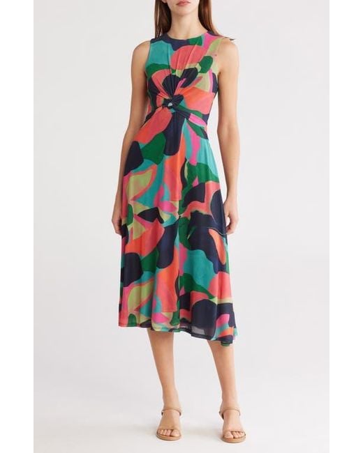 Vince Camuto Blue Twist Front Sleeveless Mesh Midi Dress