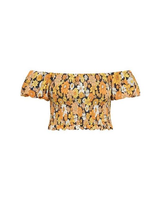 City Chic Blue Naomi Smocked Off The Shoulder Top