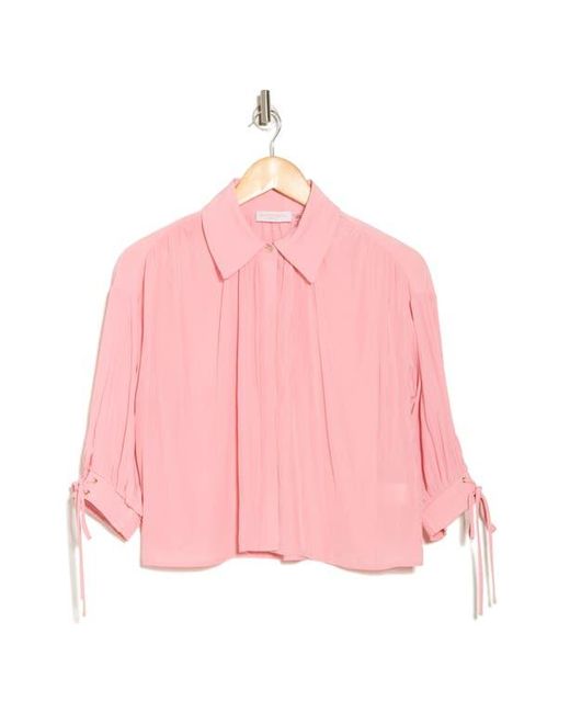 Ramy Brook Pink Amaia Tie Cuff Crop Button-Up Top
