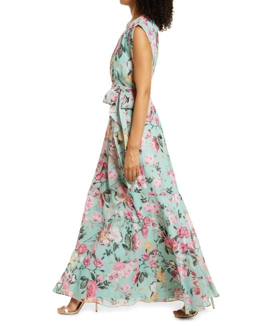 Eliza J Multicolor Floral Faux Wrap Maxi Dress