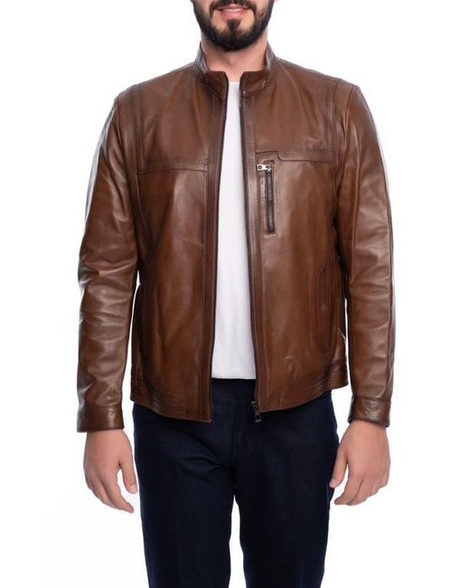 VELLAPAIS Brown Lisbon Leather Jacket for men