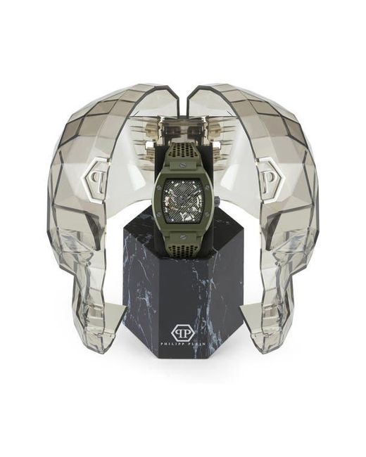 Philipp Plein Green The $Keleton Ecoceramic Automatic Silicone Strap Watch for men