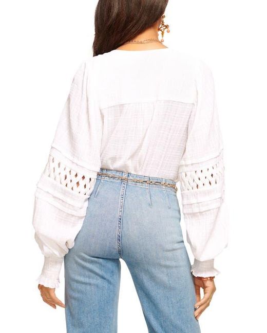 Ramy Brook White Mika Tie Neck Lattice Inset Blouse