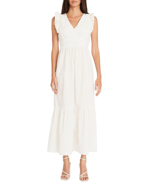 Maggy London White V-neck Sleeveless Solid Maxi Dress