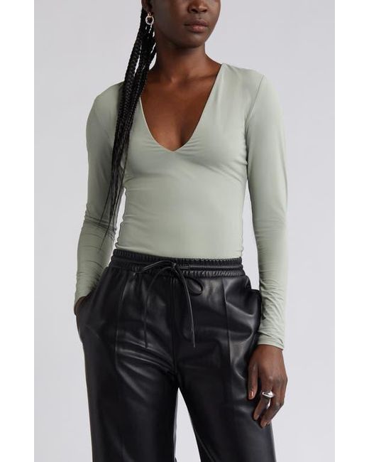 Open Edit Gray Smooth Edit V-Neck Bodysuit