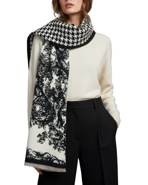 Saachi White Reversible Houndstooth Print Scarf
