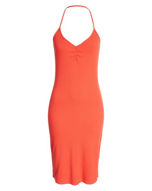Open Edit Ruched Halter Midi Dress In Red Grenadine At Nordstrom Rack Lyst