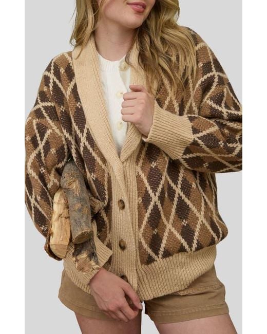 Blu Pepper Brown Argyle Cotton Button Front Cardigan