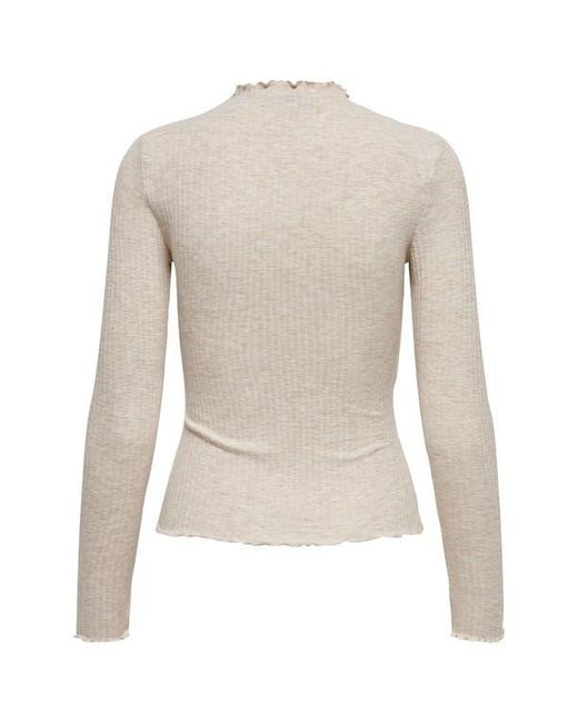 ONLY Natural Emma Funnel Neck Ribbed Sweater