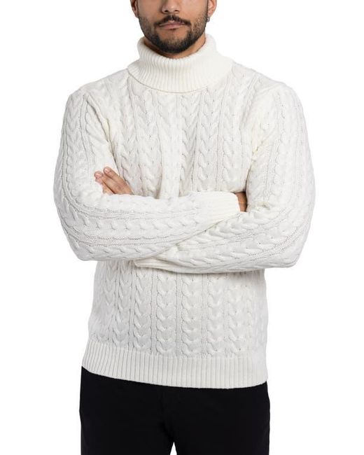 Xray Jeans White Cable Knit Turtleneck Sweater for men